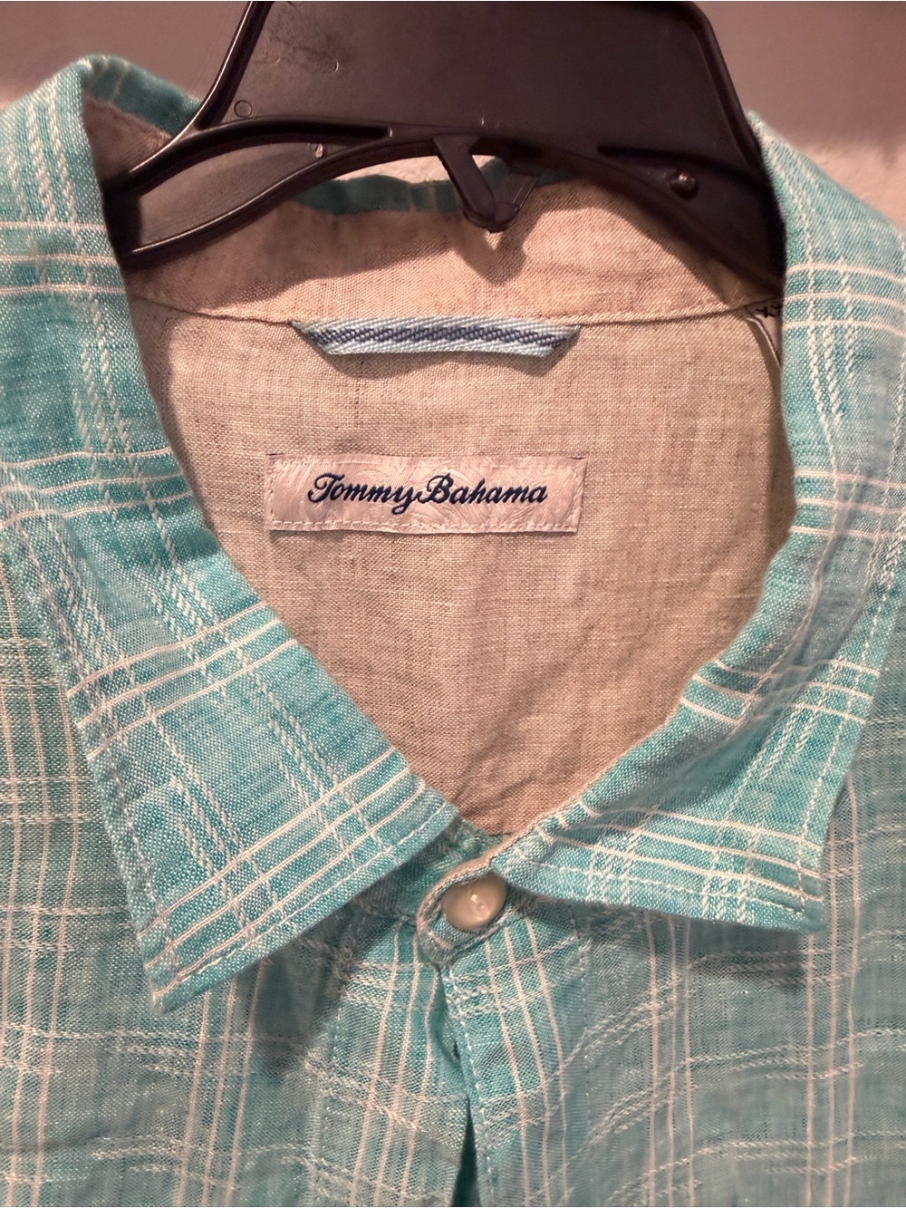 Tommy Bahama Light Turquoise Plaid Linen Button-Down Shirt